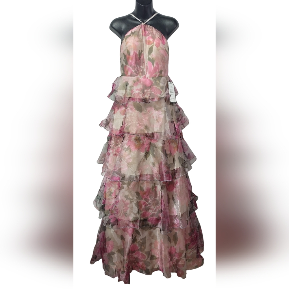 Speechless Floral Halter Neck Tiered Maxi Dress Pink Ruffle Layered Formal 7 NWT - Picture 2 of 15